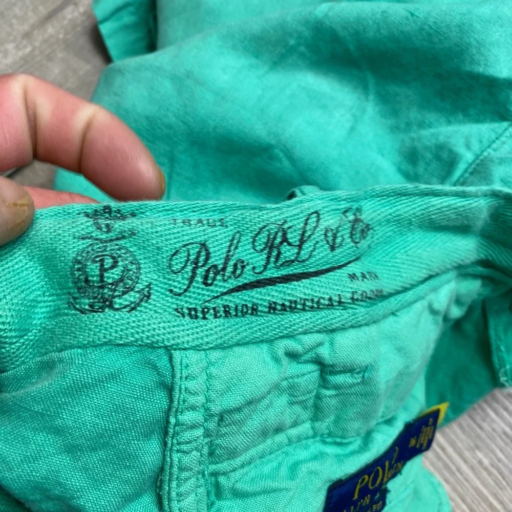 Polo Ralph Lauren Shorts Mens 36 Green Linen Blend Classic Fit Nautical Summer